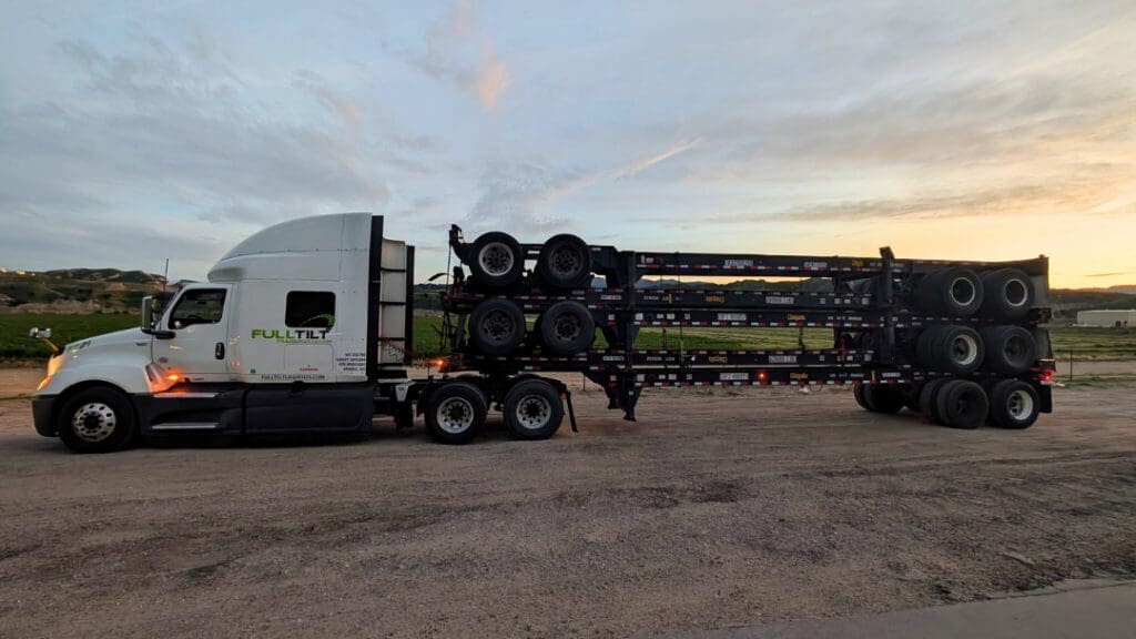 A Fill Tilt truck is hauling multiple Chassis in Northern Nevada